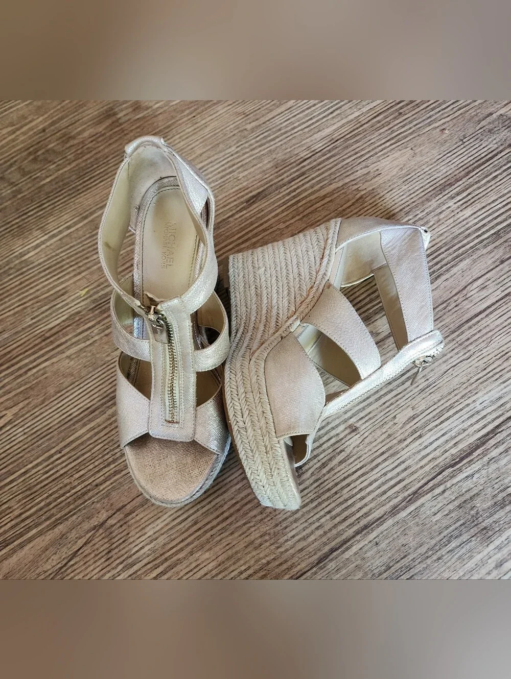 Size 7 Michael Kors Neutral Beige Espadrille Wedge Sandals